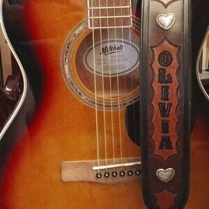Custom Hand Tooled Leather Guitar Strap Adjustable Olivia